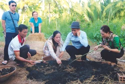 ភ្ញៀវទេសចរដុតពងមាន់ពូតដីឥដ្ឋដោយផ្ទាល់ដៃ