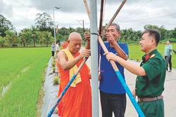 ខ្សែផ្លូវផ្កានិងប្រព័ន្ធអំពូលភ្លើងថាមពលអគ្គិសនីពន្លឺព្រះអាទិត្យដោយព្រះតេជគុណ ថាច់ ថាវ ប្រធានសមាគមព្រះសង្ឃស្នេហាជាតិស្រុក កូវកែ ចលនាថវិកា