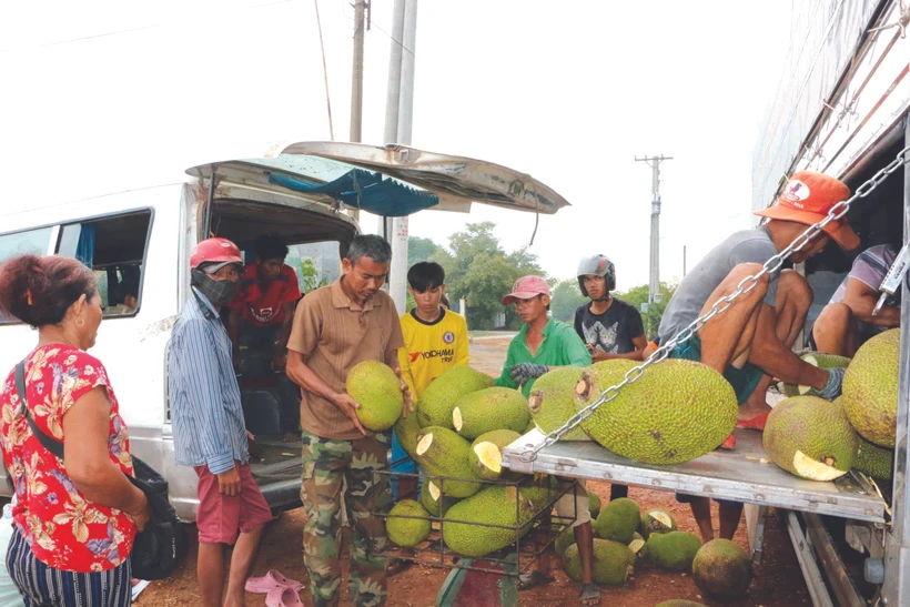 សកម្មភាពផ្ដោះប្ដូរពាណិជ្ជកម្មរបស់ប្រជាជននៃប្រទេសទាំងពីរនៅឃុំ ខាញ់ហ៊ឹង តំបន់ជិតច្រកទ្វាររបៀងបន្ទាប់បន្សំមិត្តភាព ១ ប៉ុស្តិ៍ការពារព្រំដែន បេនផូ ស្រុក វិញហ៊ឹង (ខេត្ត ឡុងអាន)